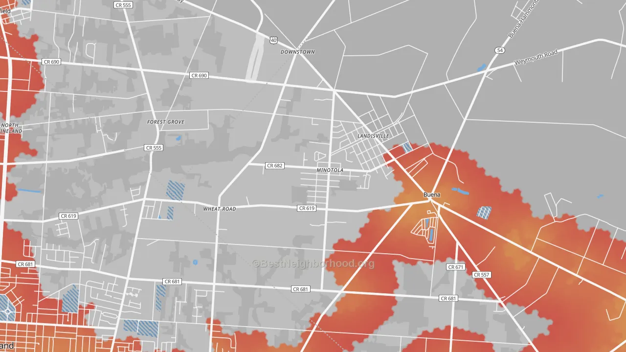 Transit Grade map of Minotola, NJ