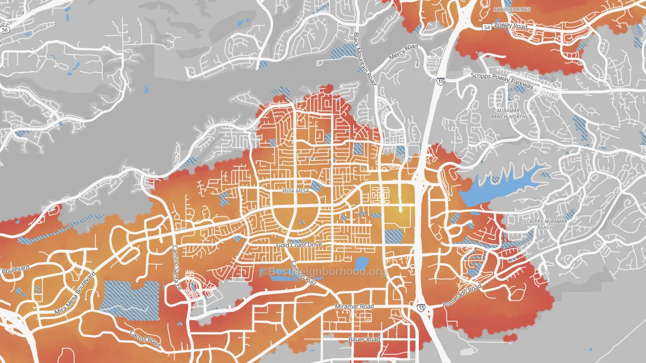 Transit Grade map of Mira Mesa, San Diego, CA