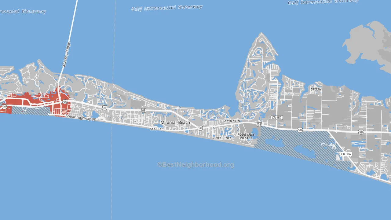 Transit Grade map of Miramar Beach, FL