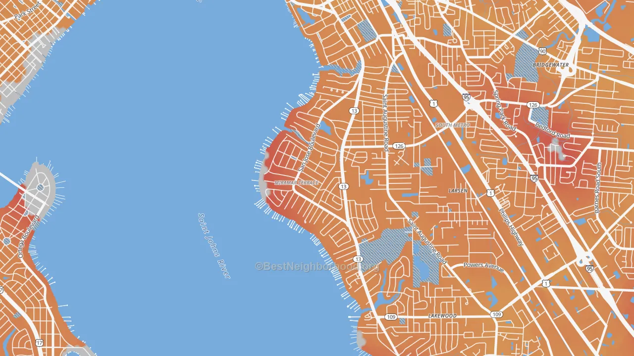 Transit Grade map of Miramar, Jacksonville, FL