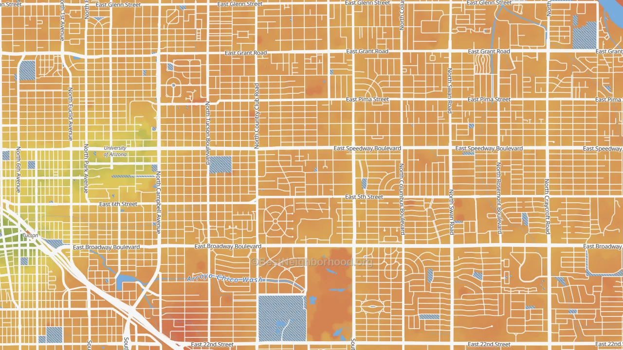 Transit Grade map of Miramonte, Tucson, AZ