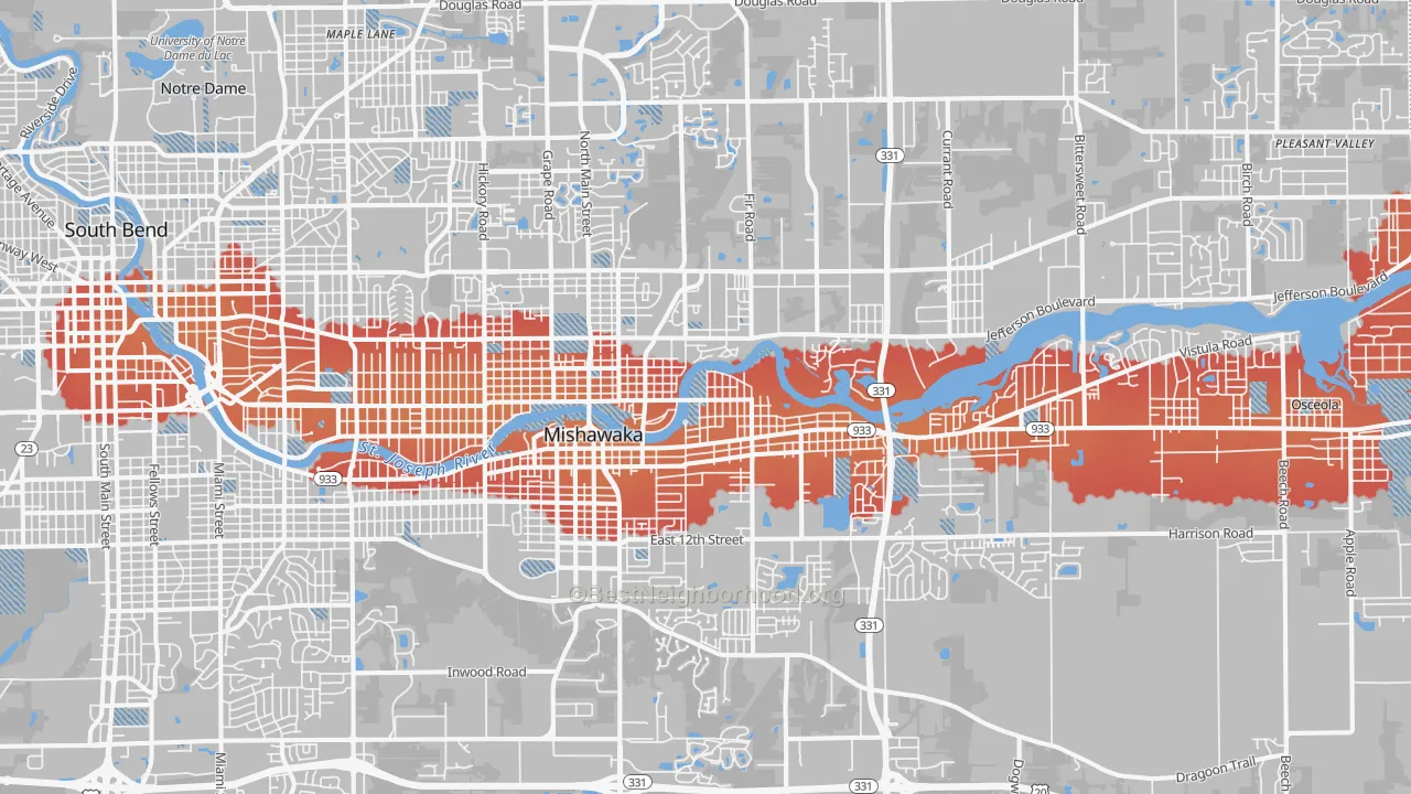 Transit Grade map of Mishawaka, IN