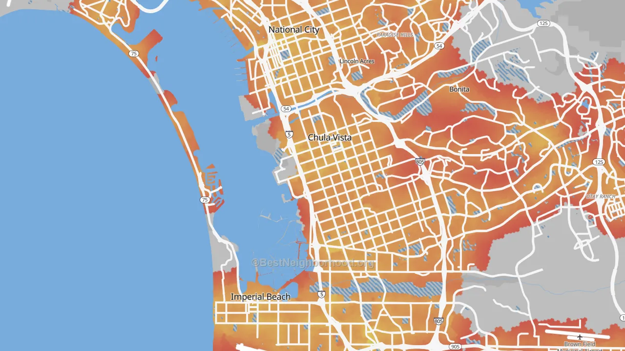Transit Grade map of Mission Bay, San Diego, CA