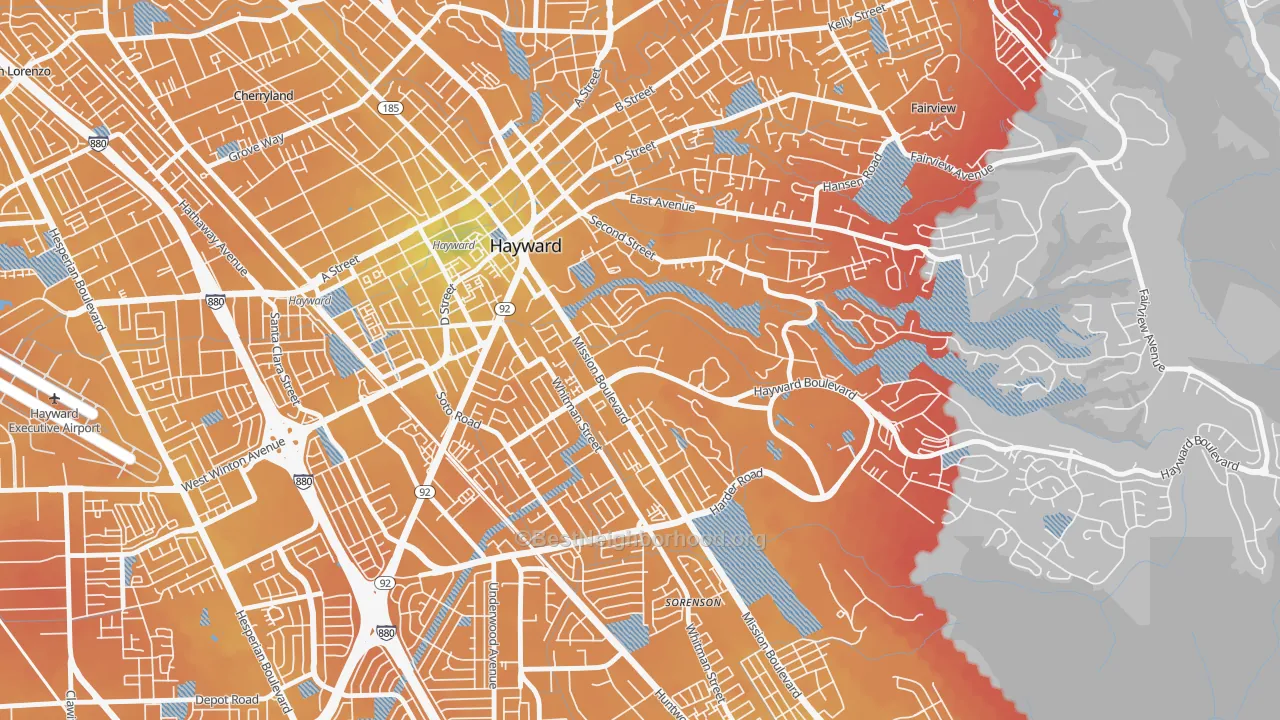 Transit Grade map of Mission-Foothill, Hayward, CA