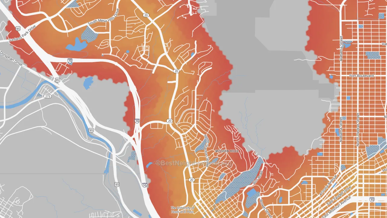 Transit Grade map of Mission Hills, El Paso, TX