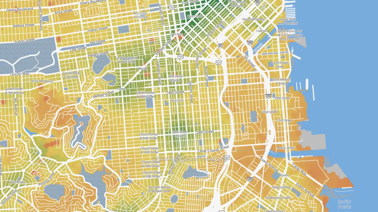 Transit Grade map of Mission, San Francisco, CA