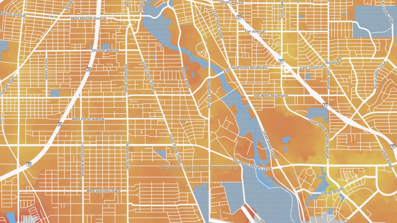 Transit Grade map of Mission San Jose, San Antonio, TX