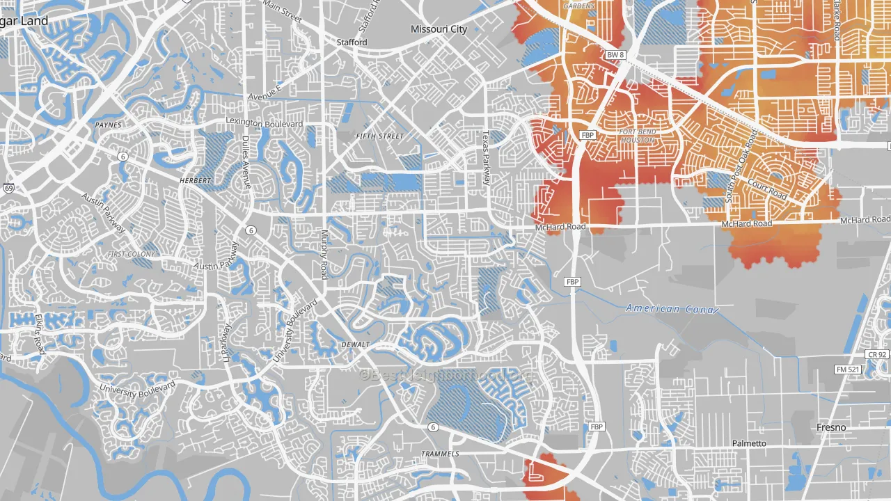Transit Grade map of Missouri City, TX