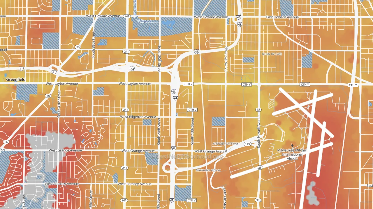 Transit Grade map of Mitchell West, Milwaukee, WI