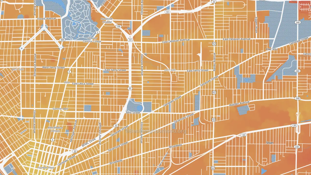 Transit Grade map of Mlk Park, Buffalo, NY