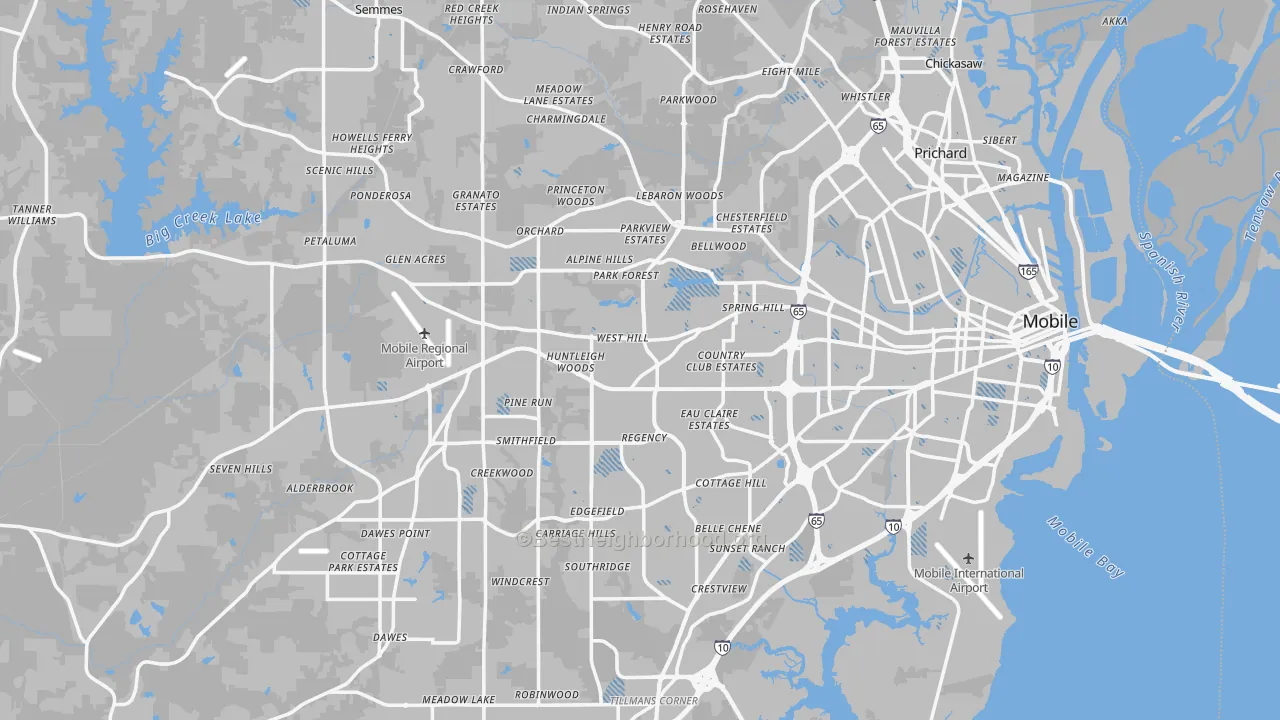 Transit Grade map of Mobile County, AL