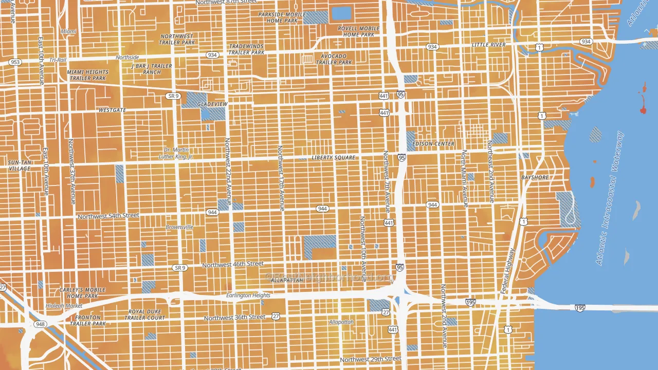 Transit Grade map of Model City, Miami, FL
