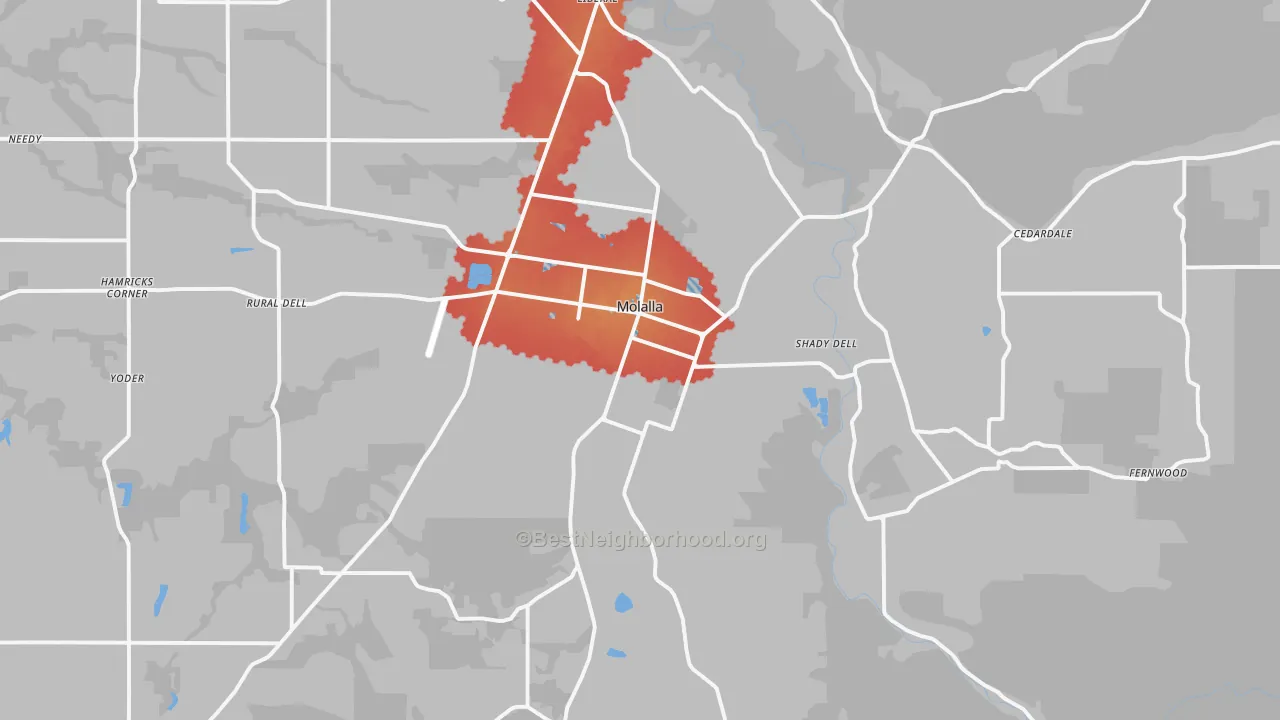 Transit Grade map of Molalla, OR
