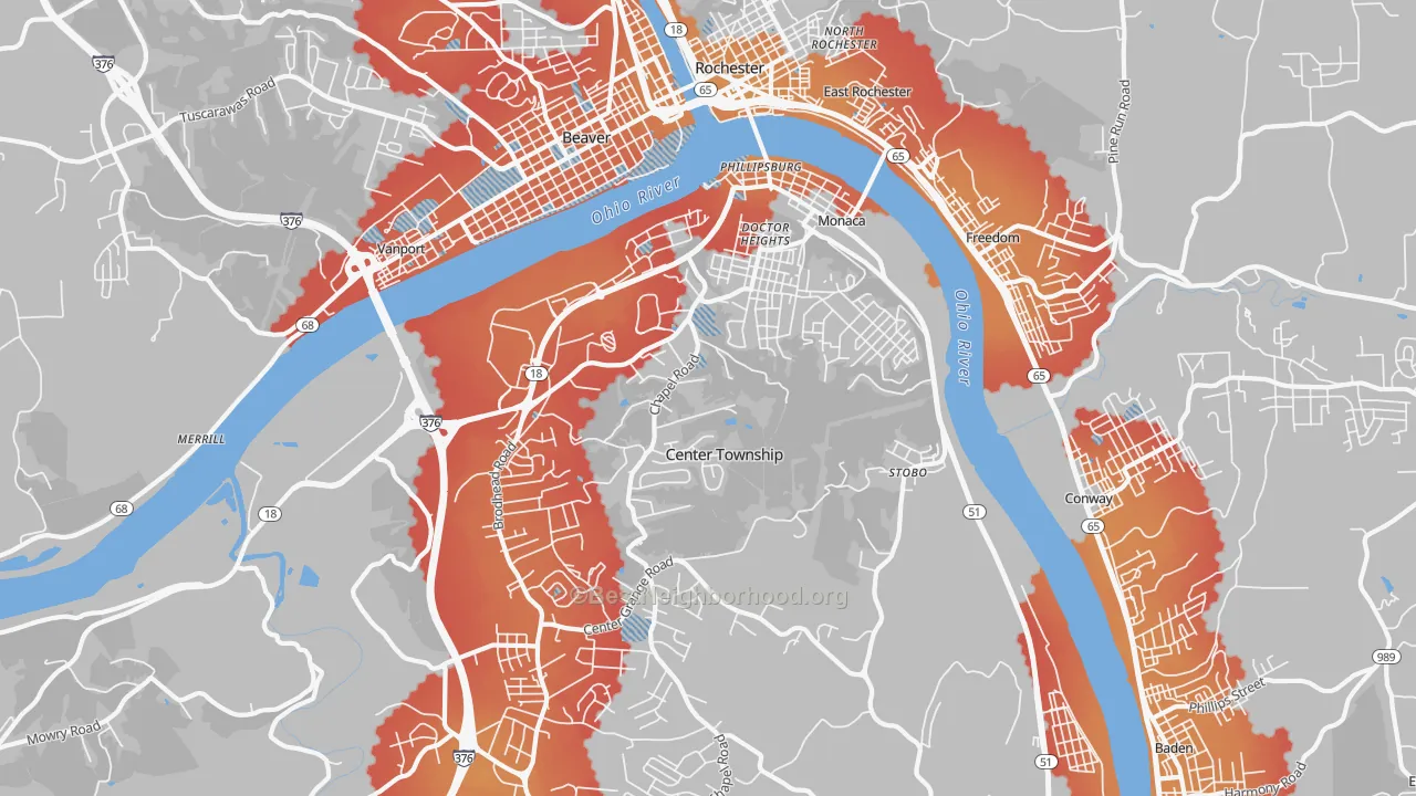Transit Grade map of Monaca, PA