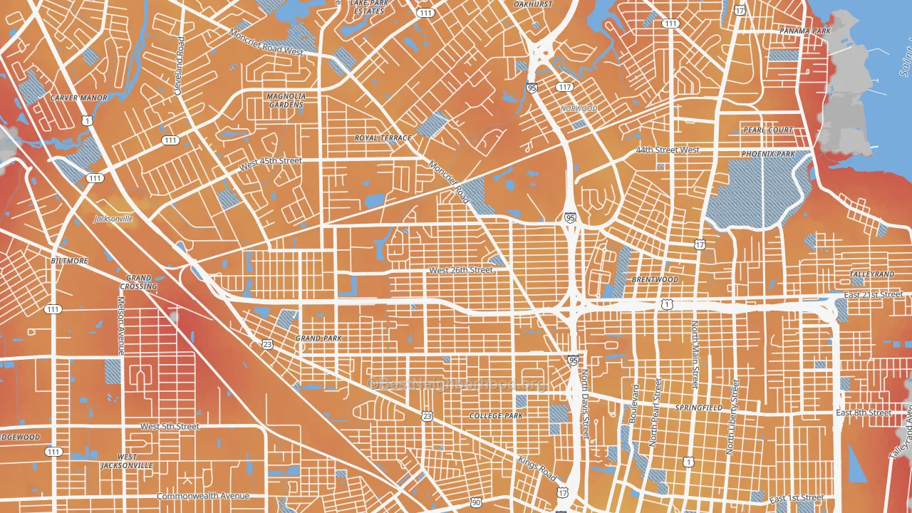 Transit Grade map of Moncrief Park, Jacksonville, FL