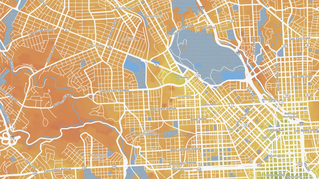 Transit Grade map of Mondawin-Walbrook, Baltimore, MD