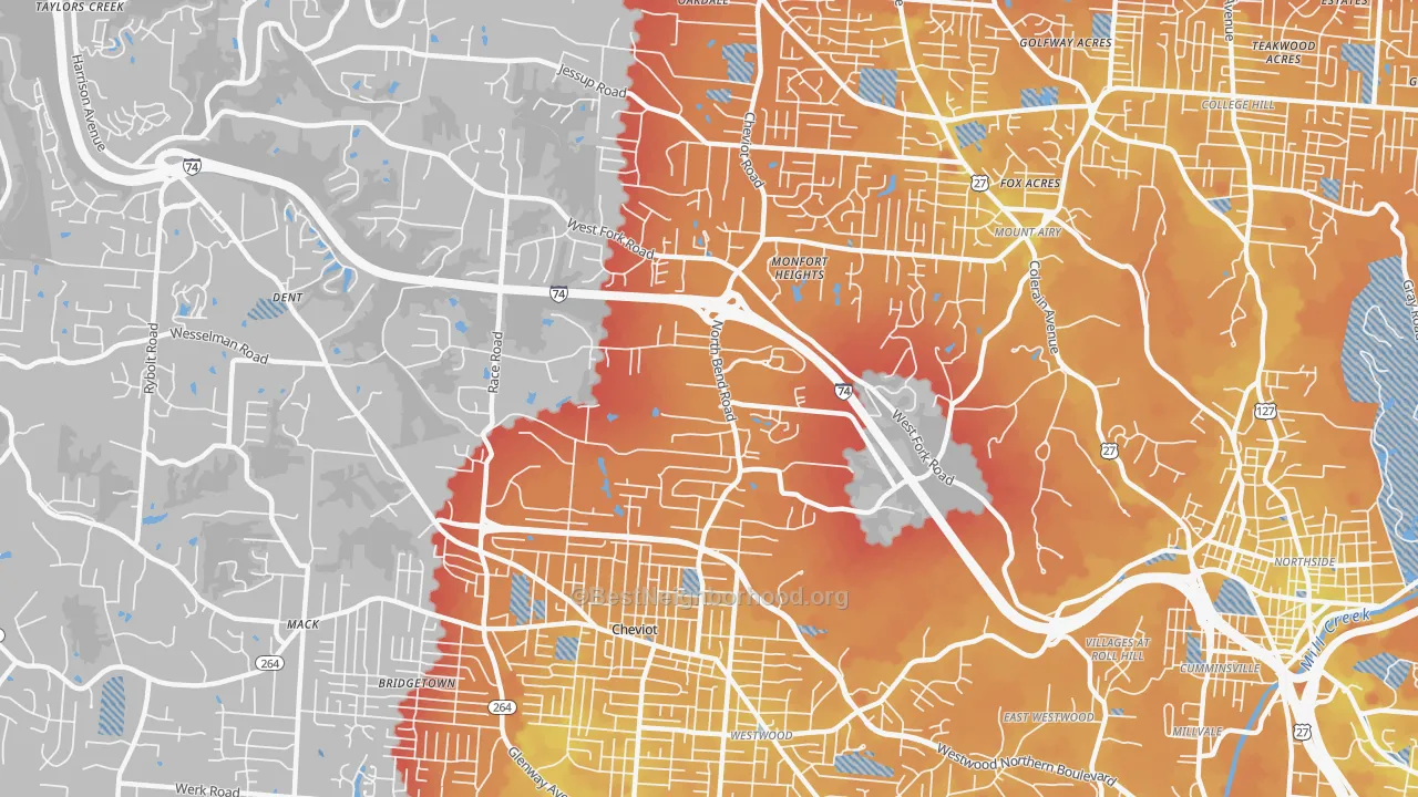 Transit Grade map of Monfort Heights South, Cincinnati, OH