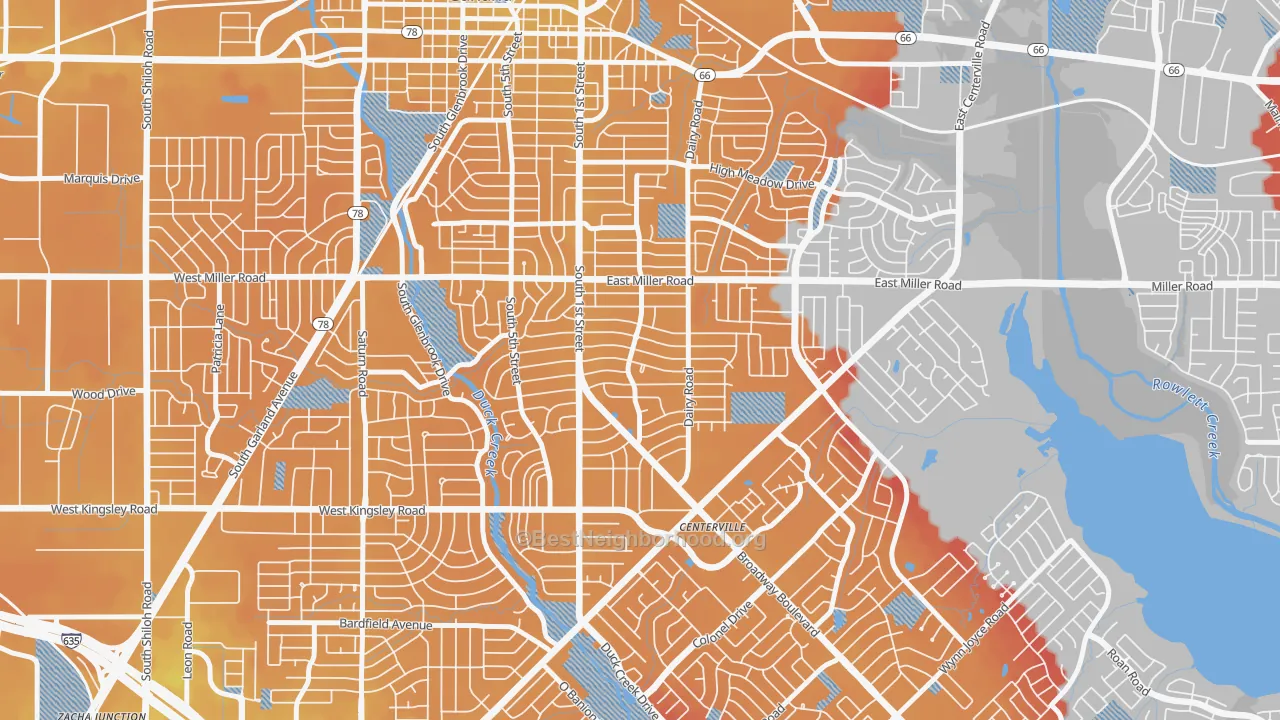 Transit Grade map of Monica Park, Garland, TX