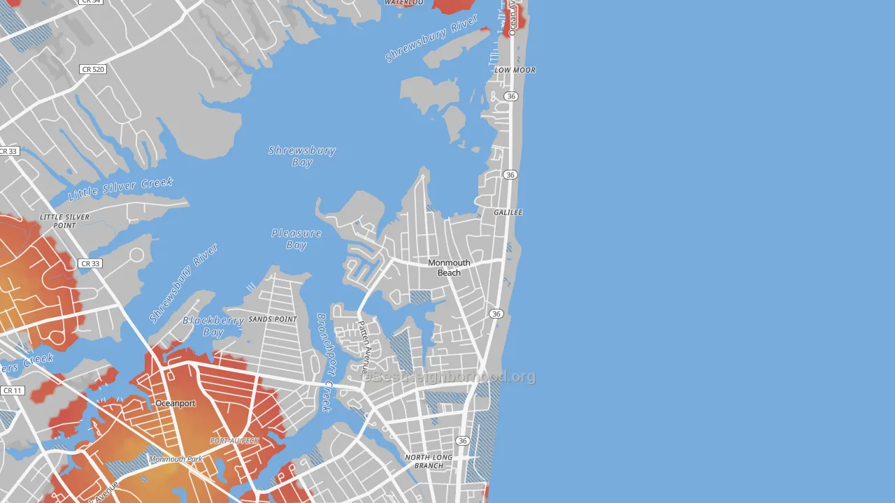 Transit Grade map of Monmouth Beach, NJ
