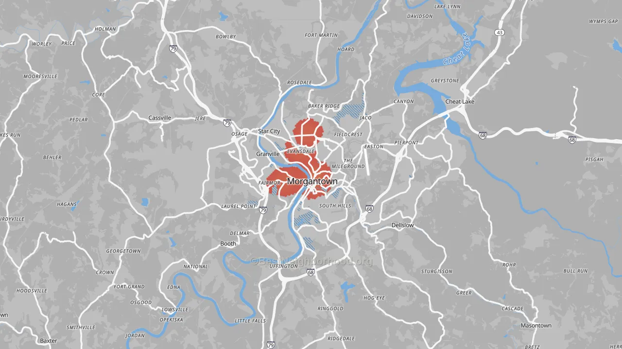 Transit Grade map of Monongalia County, WV