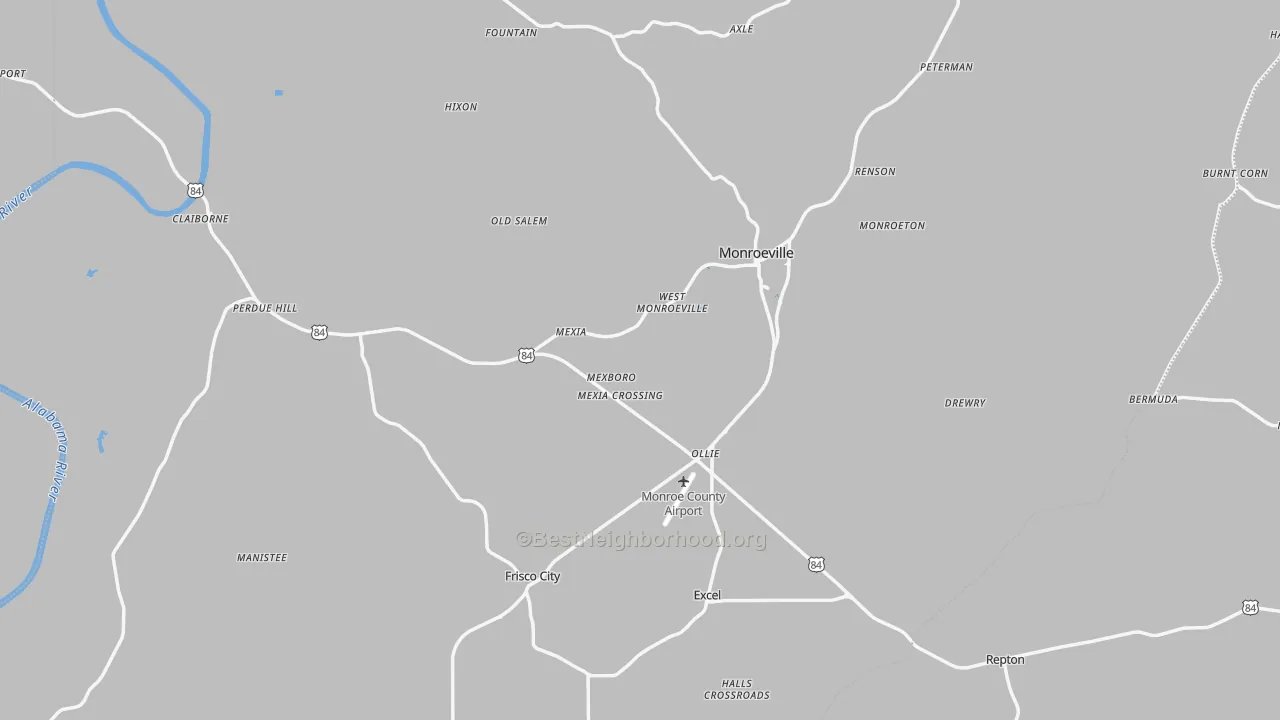 Transit Grade map of Monroe County, AL