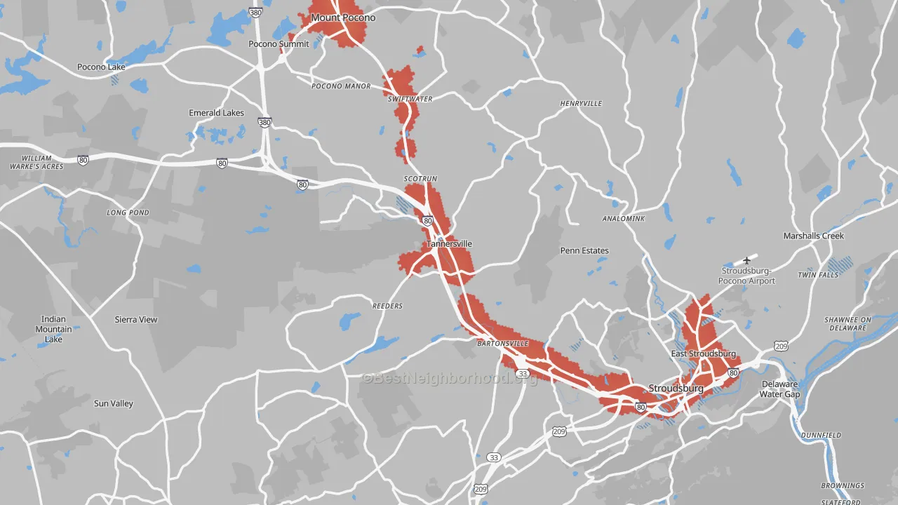 Transit Grade map of Monroe County, PA