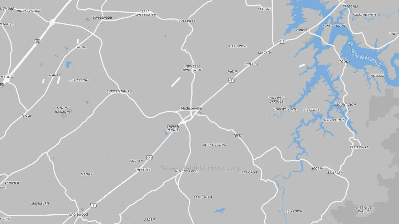 Transit Grade map of Monroe County, TN