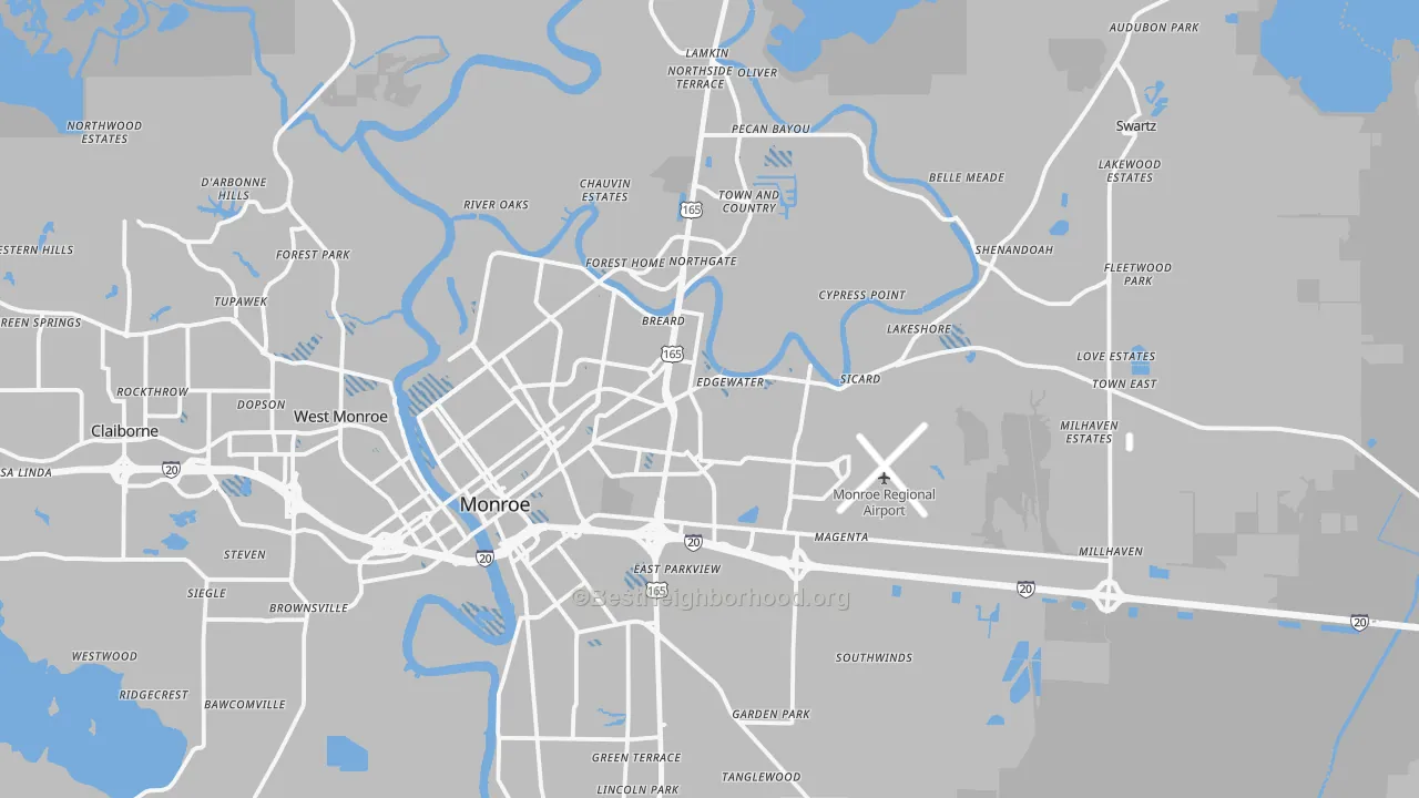 Transit Grade map of Monroe, LA