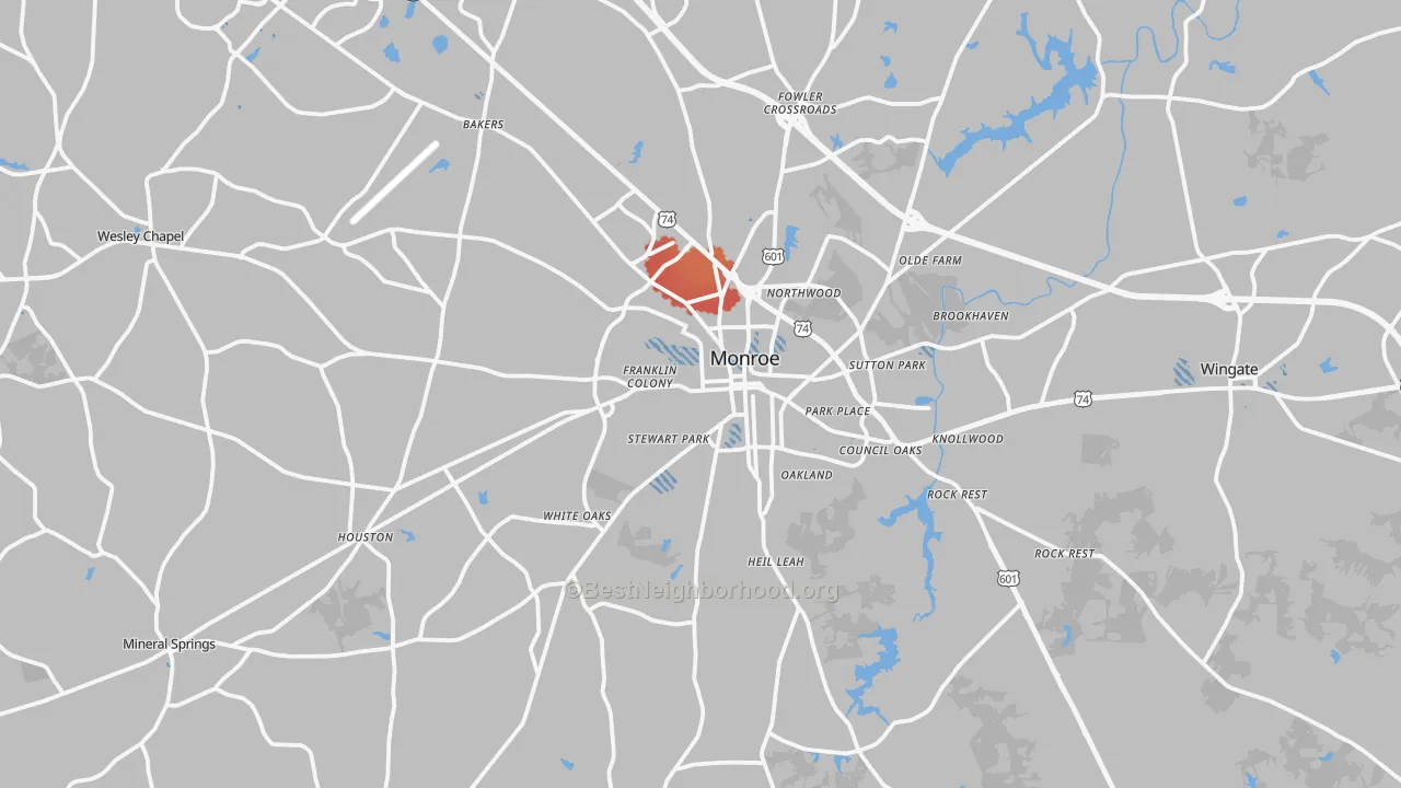 Transit Grade map of Monroe, NC