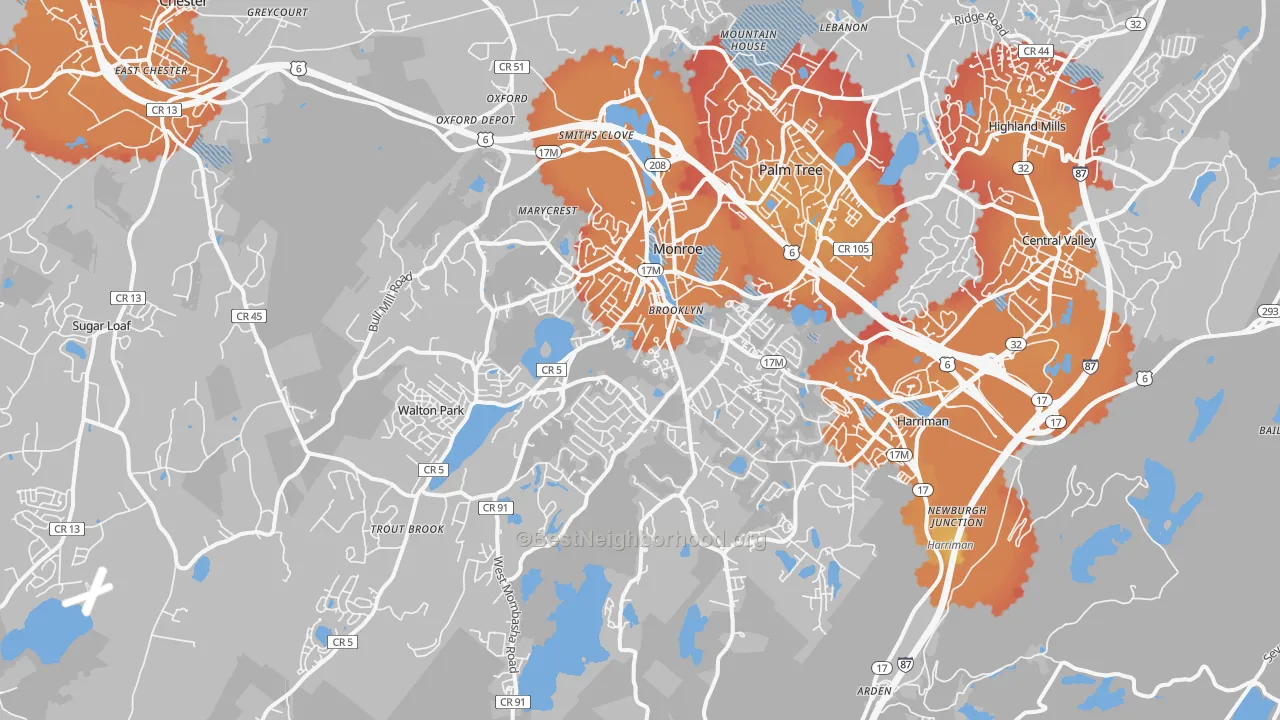 Transit Grade map of Monroe, NY
