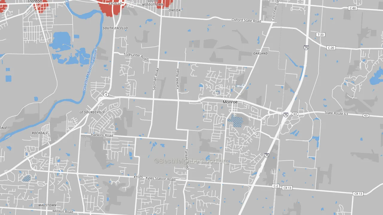 Transit Grade map of Monroe, OH