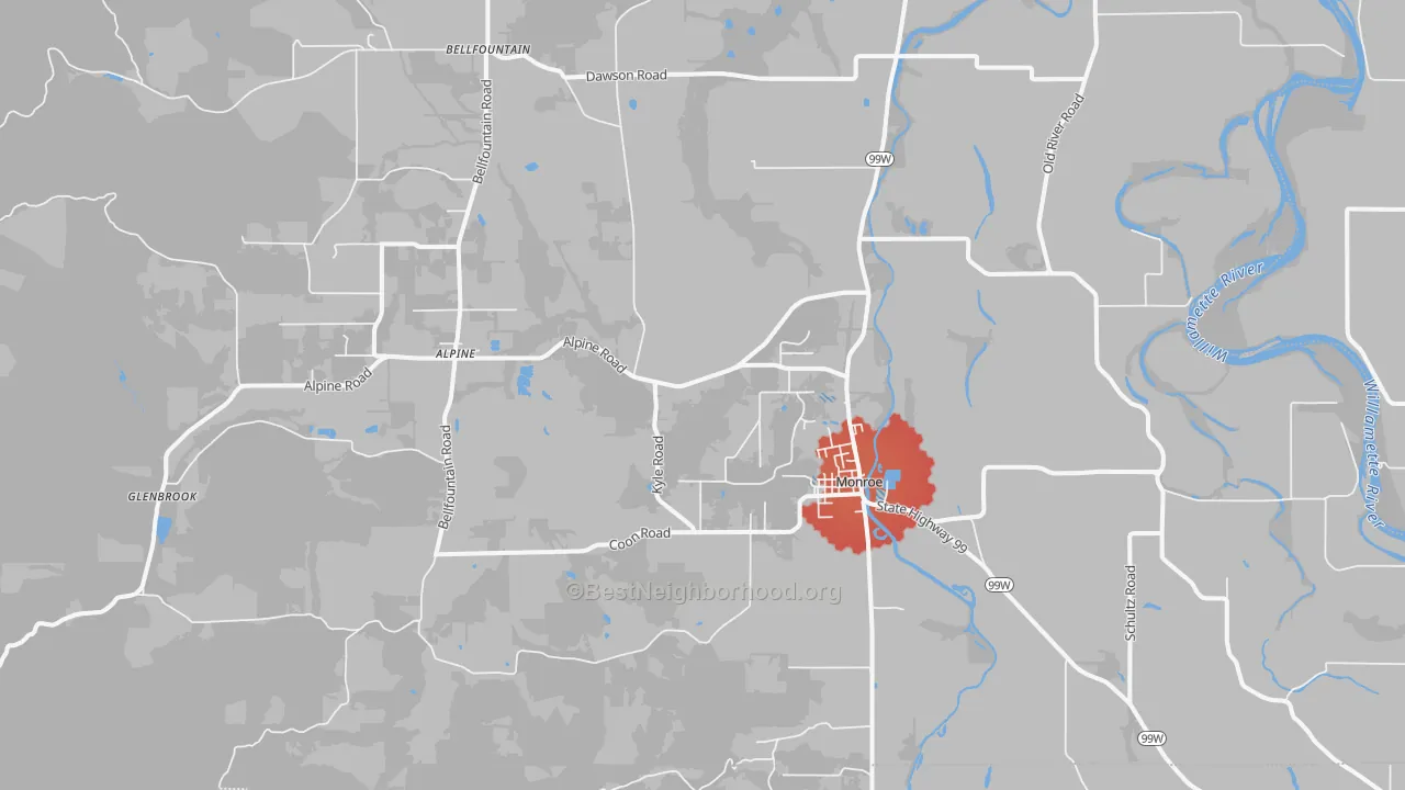 Transit Grade map of Monroe, OR