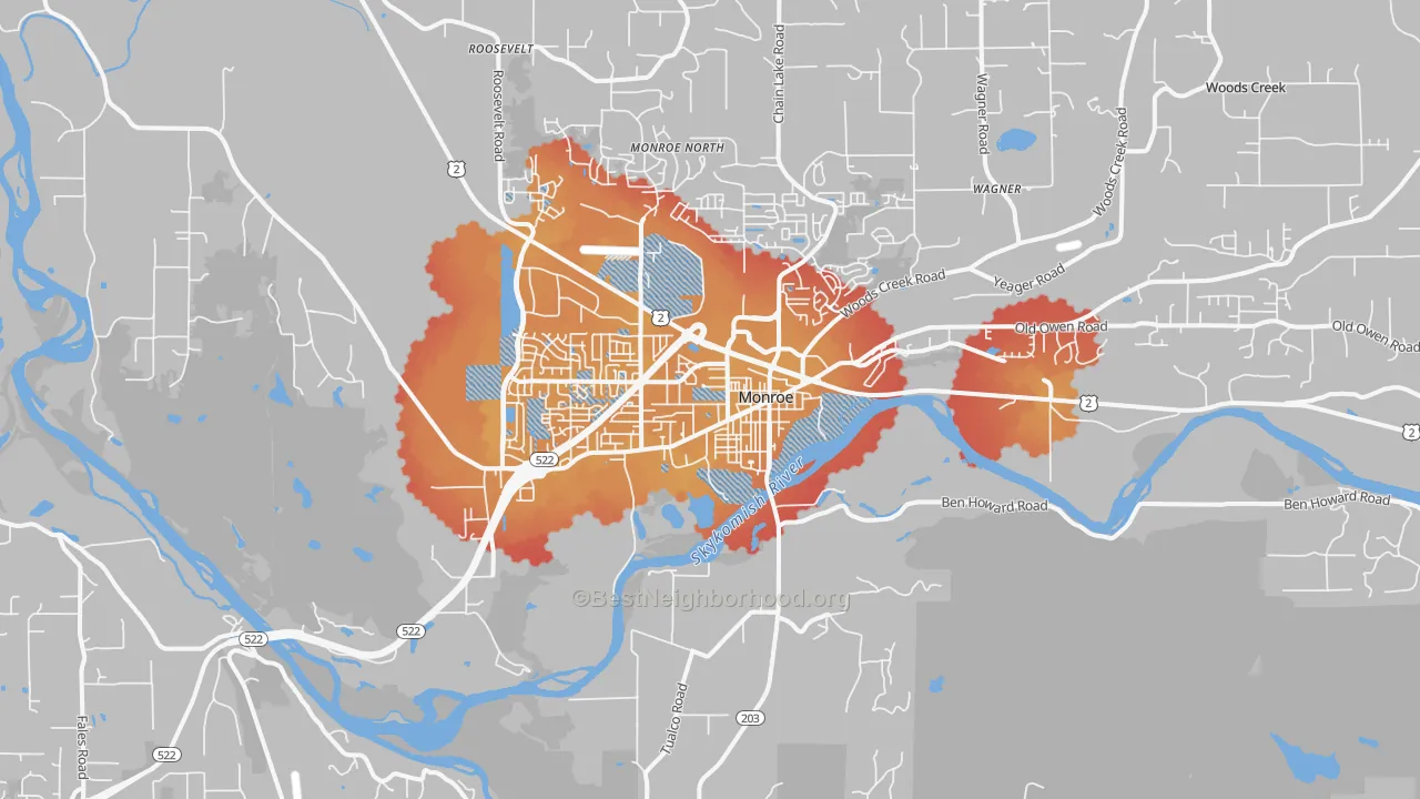 Transit Grade map of Monroe, WA