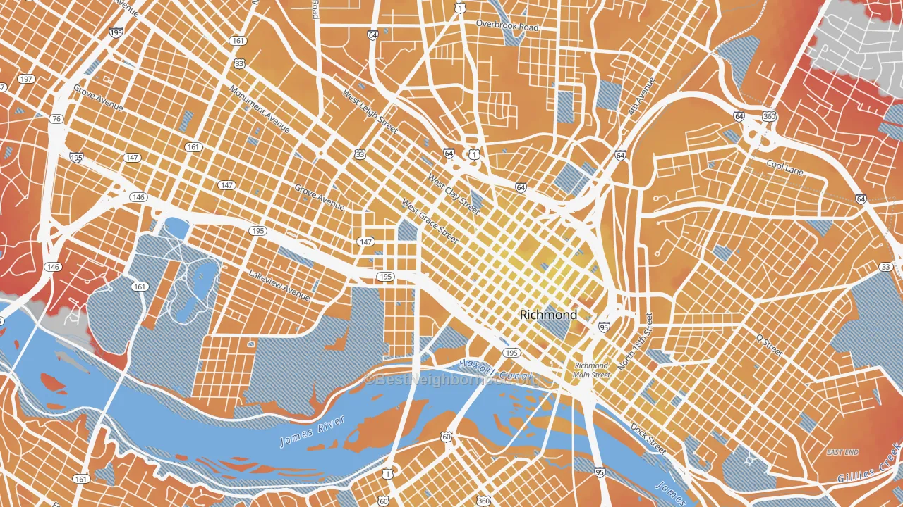 Transit Grade map of Monroe Ward, Richmond, VA