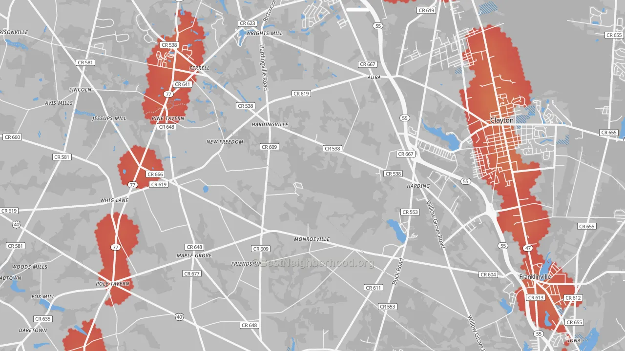 Transit Grade map of Monroeville, NJ