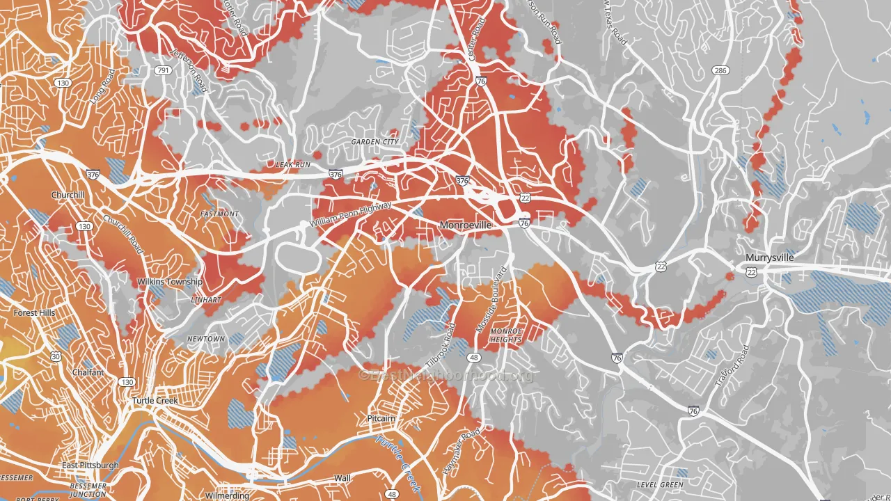 Transit Grade map of Monroeville, PA