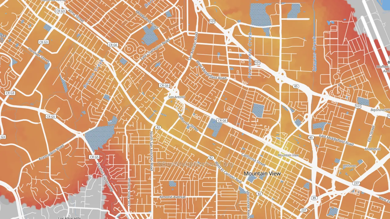 Transit Grade map of Monta Loma, Mountain View, CA