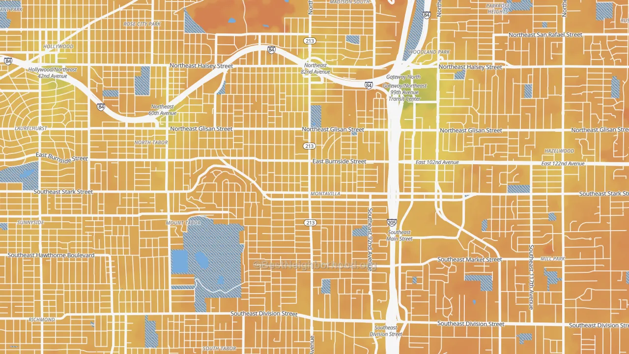 Transit Grade map of Montavilla, Portland, OR
