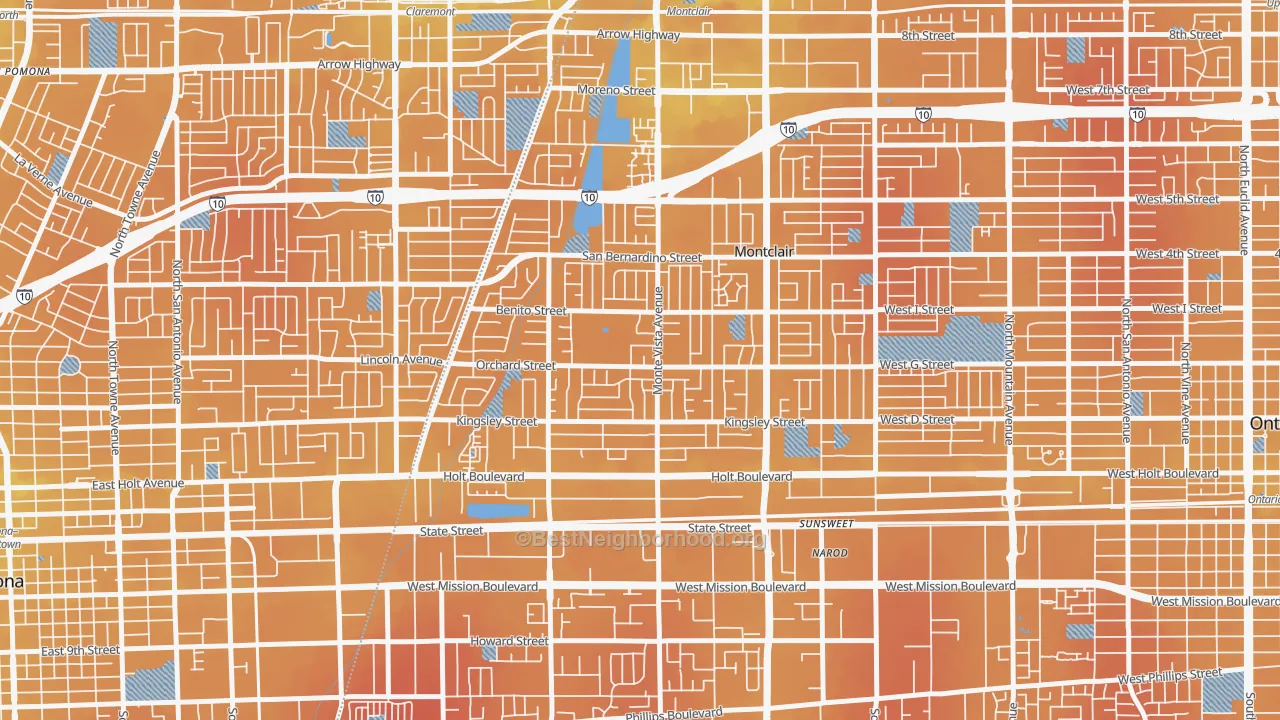 Transit Grade map of Montclair, CA