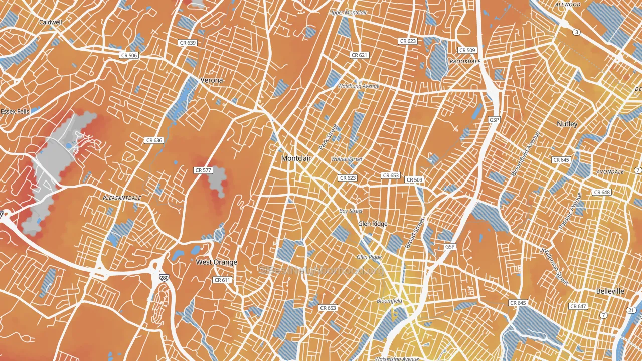 Transit Grade map of Montclair, NJ