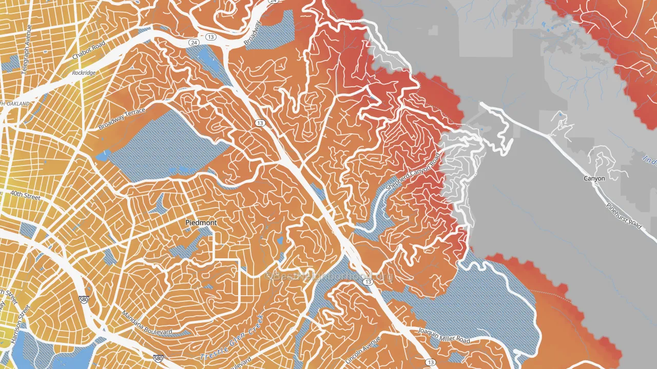 Transit Grade map of Montclair, Oakland, CA