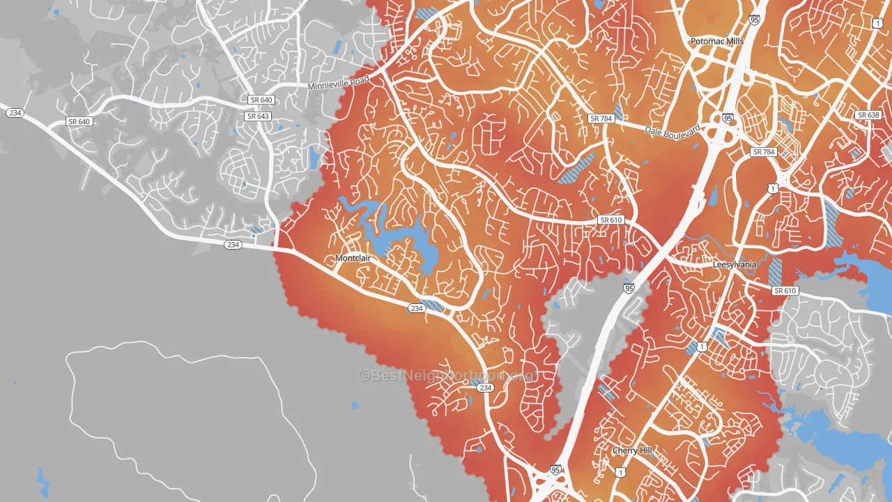 Transit Grade map of Montclair, VA