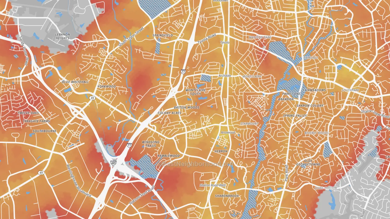 Transit Grade map of Montclaire South, Charlotte, NC