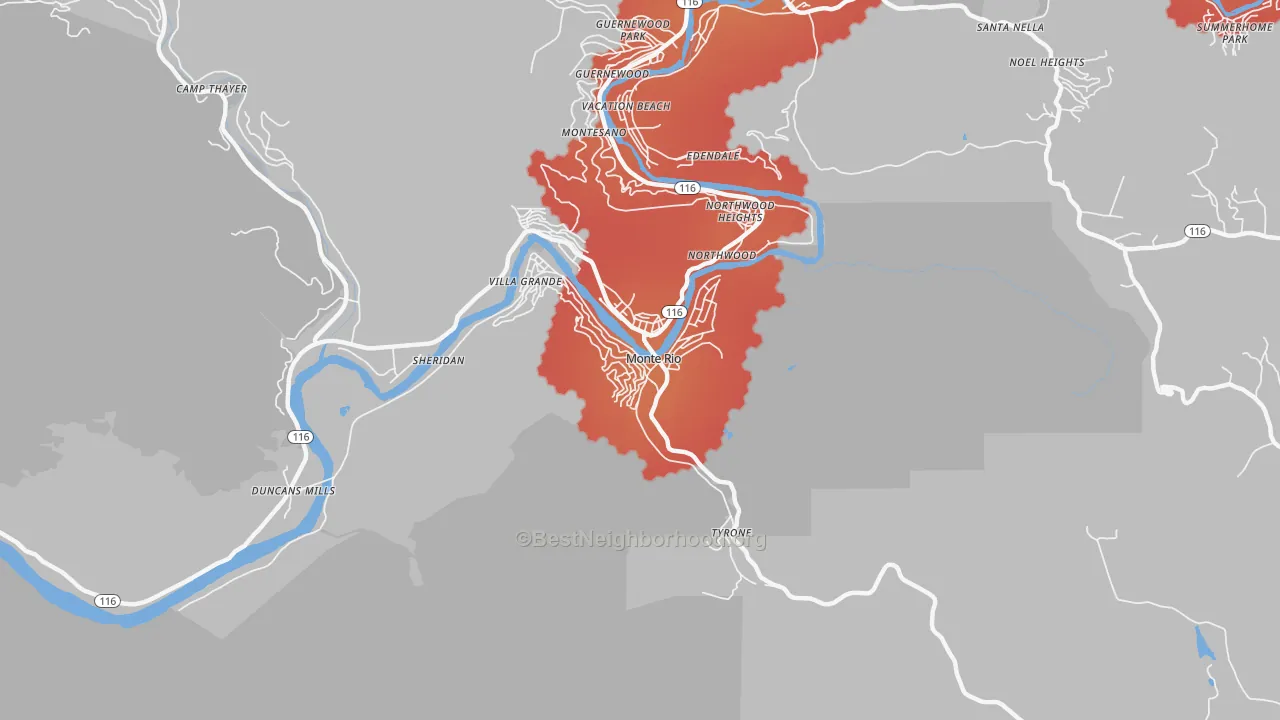 Transit Grade map of Monte Rio, CA