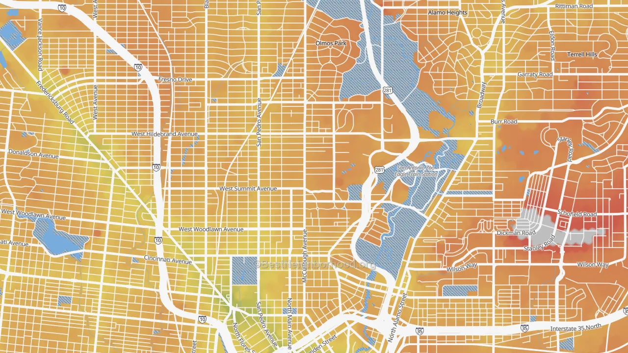 Transit Grade map of Monte Vista, San Antonio, TX