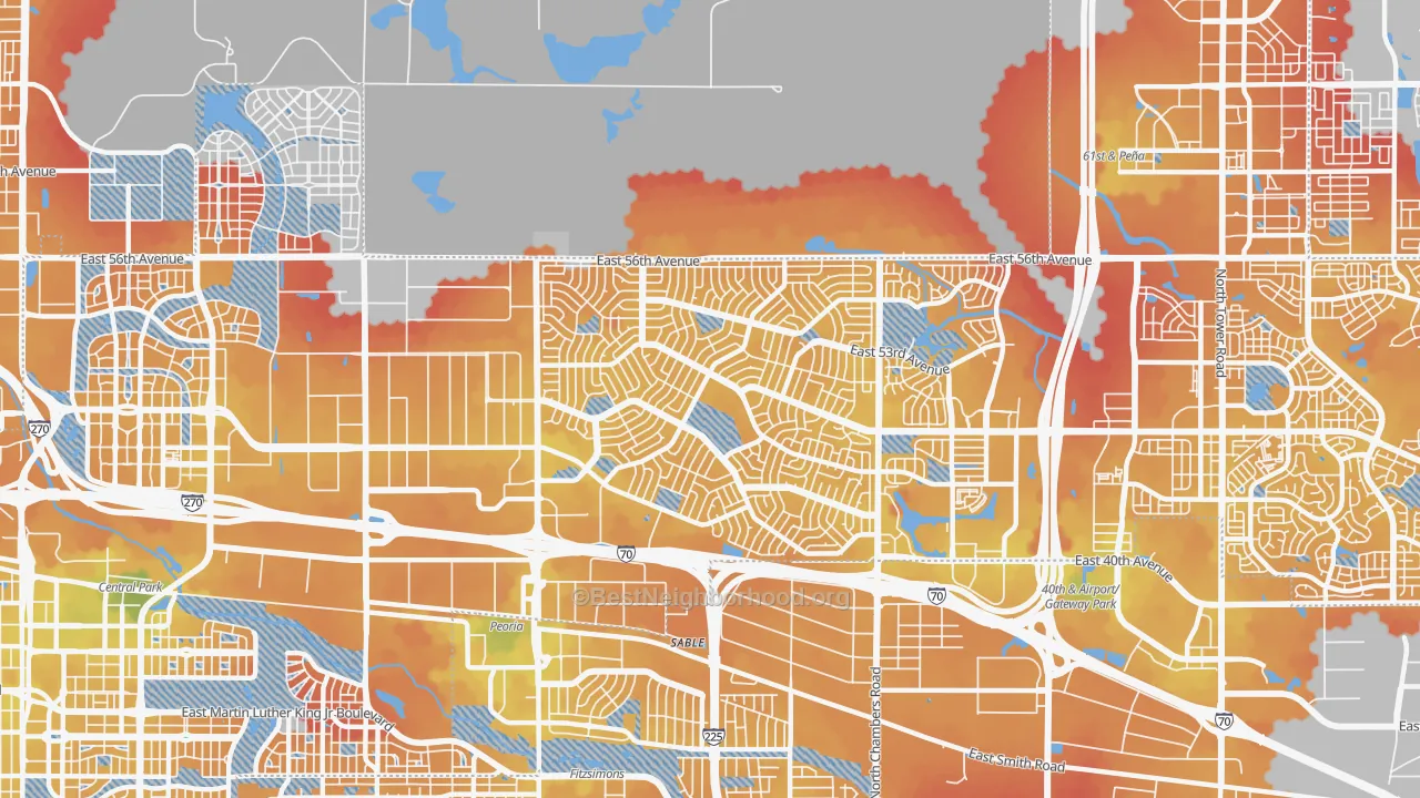 Transit Grade map of Montebello, Denver, CO