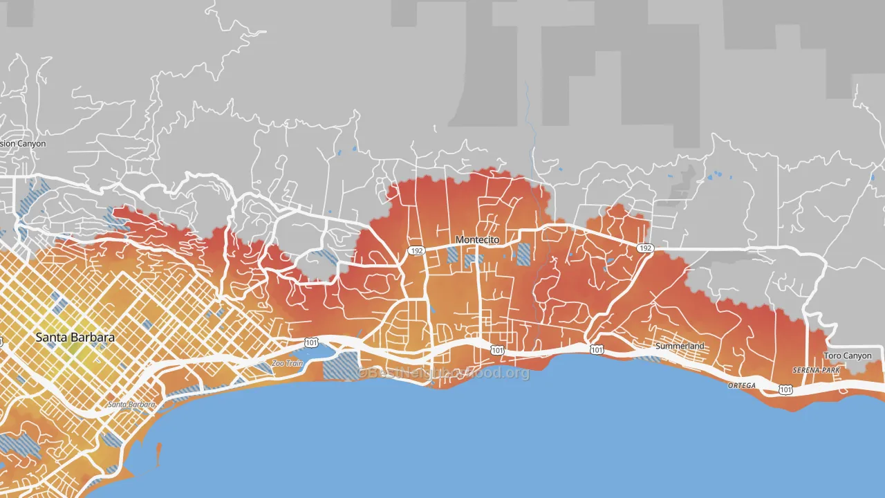 Transit Grade map of Montecito, CA