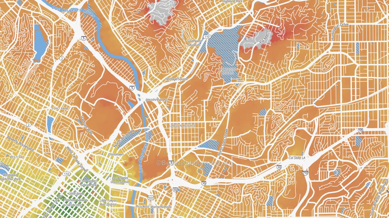 Transit Grade map of Montecito Heights, Los Angeles, CA