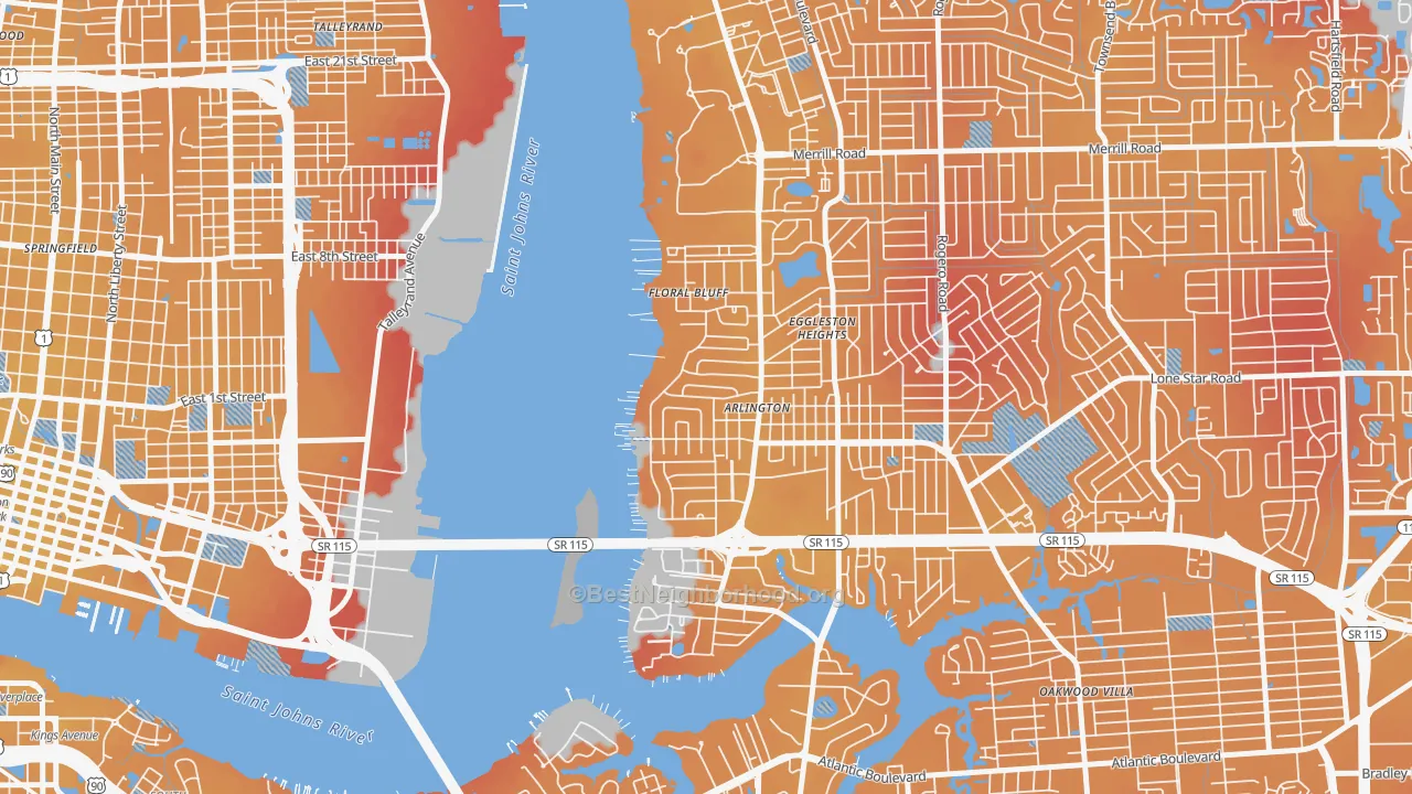 Transit Grade map of Monterey, Jacksonville, FL