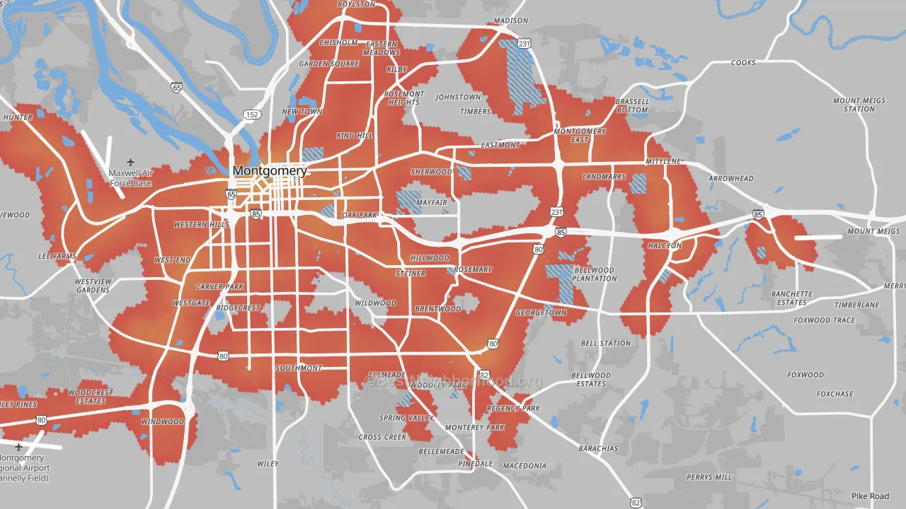 Transit Grade map of Montgomery, AL